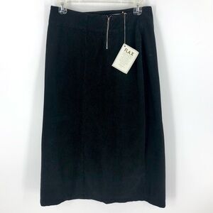 NWT Flax Corduroy Maxi Skirt Exposed Zipper Front Y2K Black Size Petite 4-6